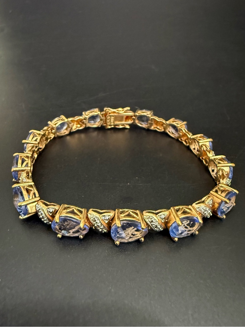 Ross Simons 925 Gold Sterling Silver Vermeil Tanzanite Diamond Tennis Bracelet